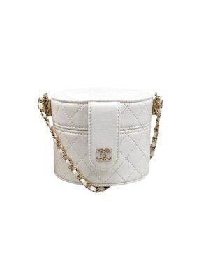 Chanel Shoulder Bag Vanity Mini Quilted Lambskin Chain White